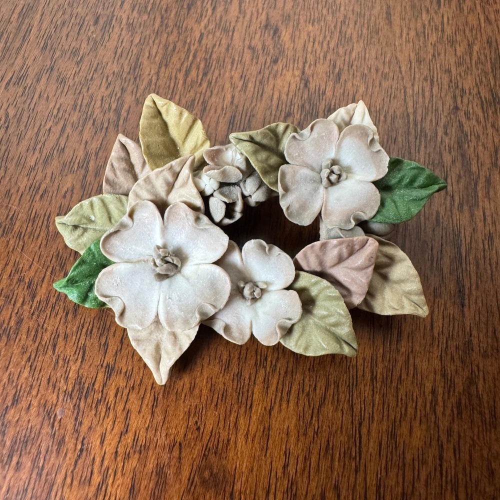 Vintage Handmade Floral Brooch Clay Flowers Artisan Pin Cottagecore Botanical - Picture 2 of 4